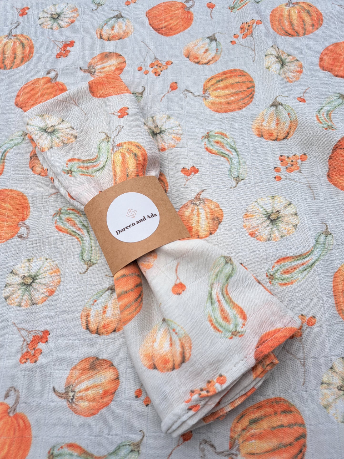 Autumn themed Halloween pumpkin organic cotton muslin square for babies