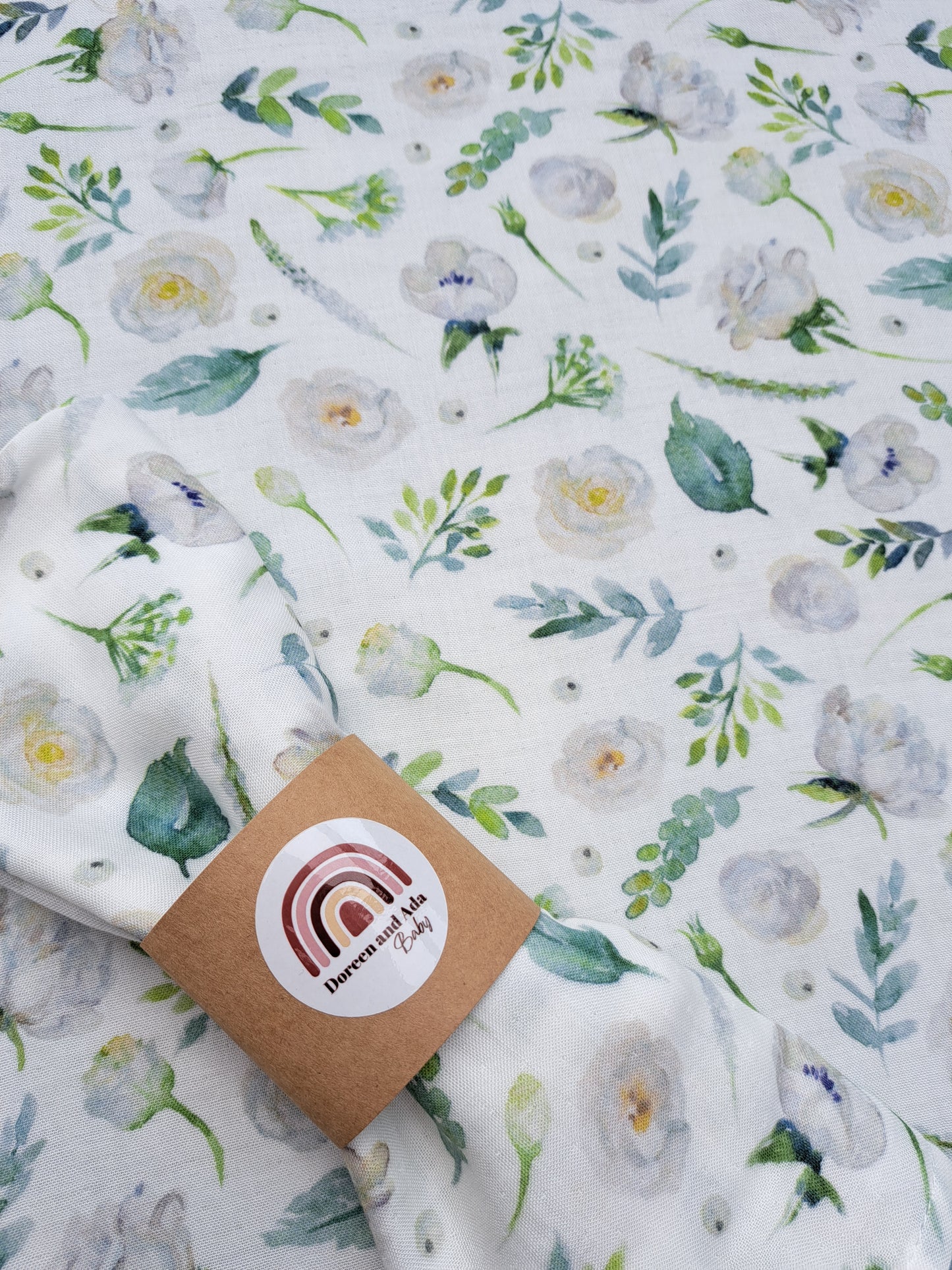 White Rose and Peony Muslin Square