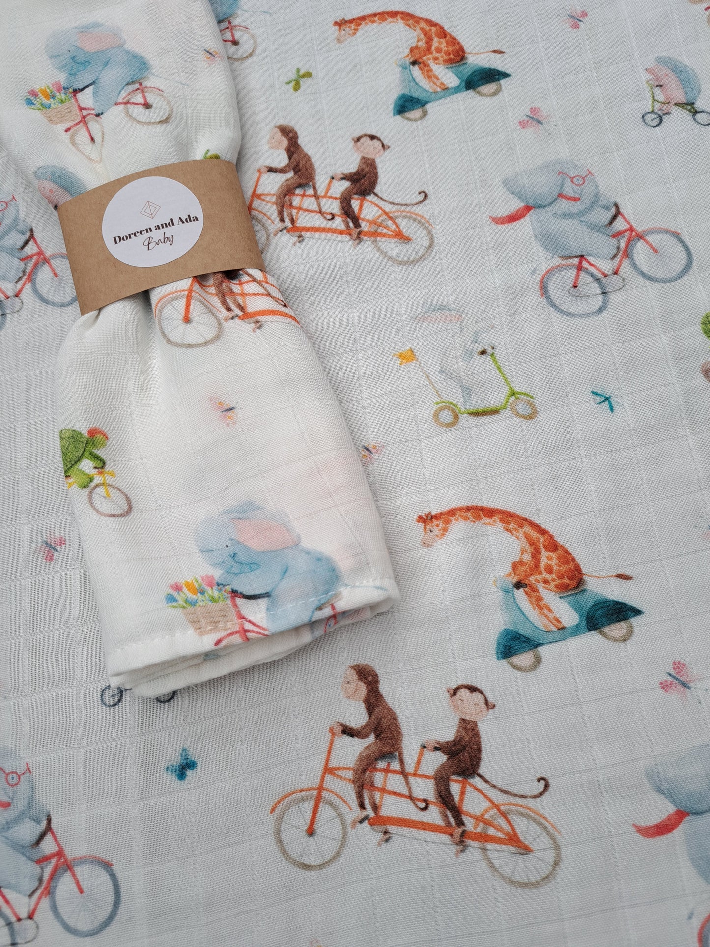 Animals on Bikes Muslin Square