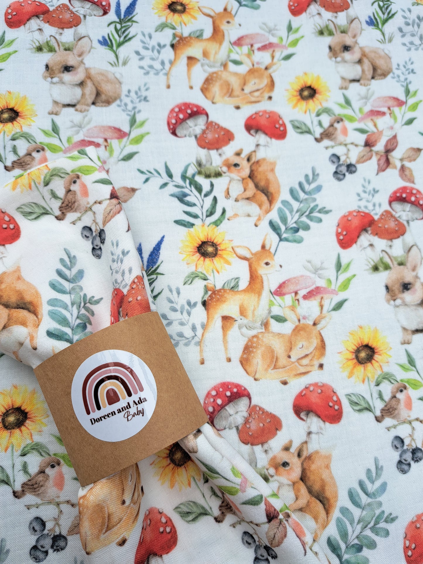 Woodland Creatures Squirrel and Mushroom Muslin Square
