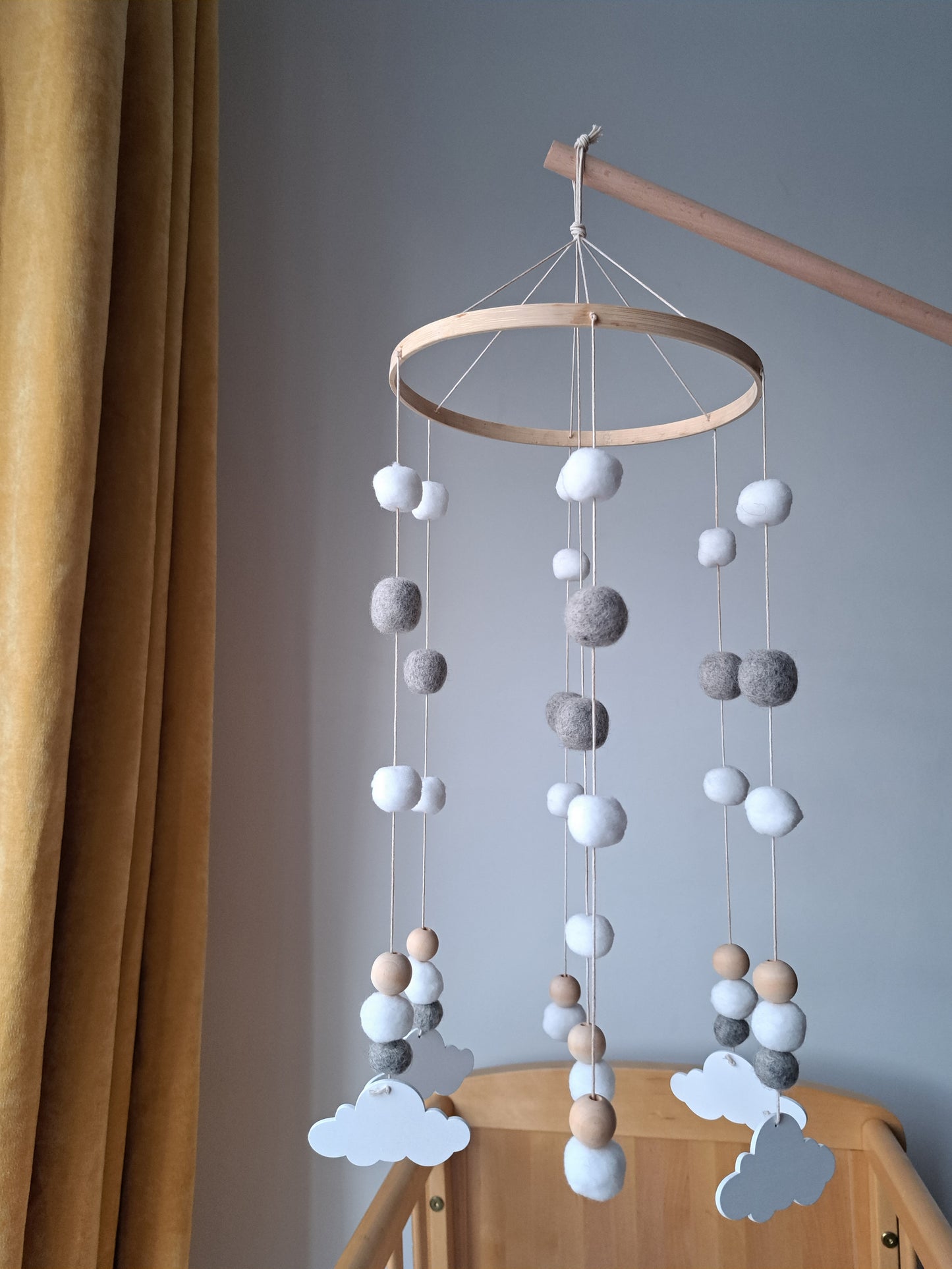 White and Grey Cloud Cot Mobile