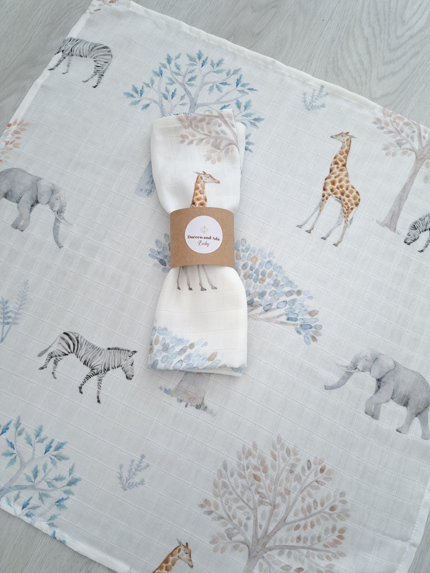 Safari Giraffe Elephant Muslin Square