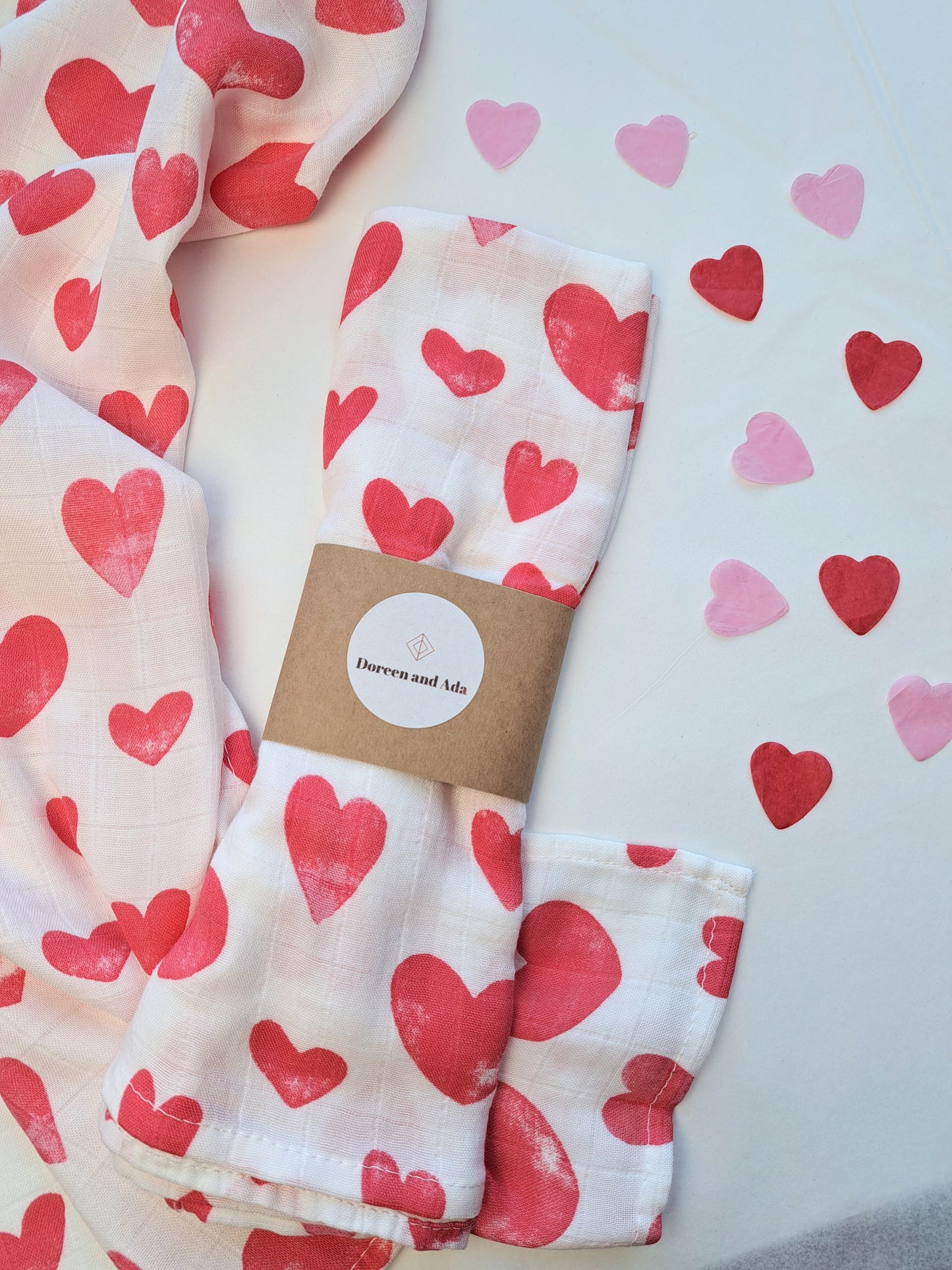 Love Heart Valentines Day Muslin Square or Large Swaddle