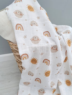Rainbows & space muslin prints
