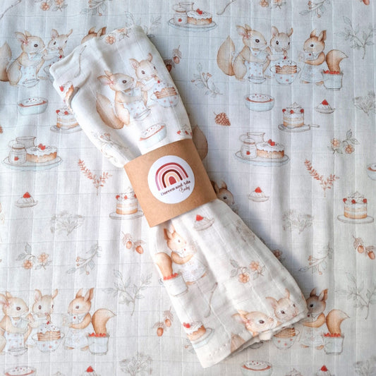 Woodland Baking Friends Muslin Square by Doreen & Ada