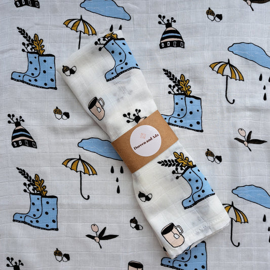 Autumn Fall Wellingtons Muslin Square by Doreen & Ada