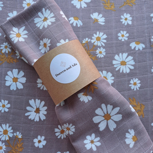 Lavender Haze Daisy Floral Muslin Square by Doreen & Ada