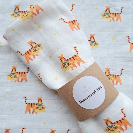 Tiger Muslin Square by Doreen & Ada