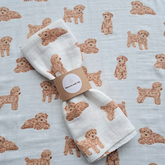 Cockerpoo / Cavapoo Dog Muslin Square or Swaddle by Doreen & Ada