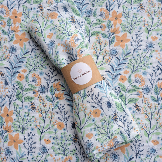 Wildflower Meadow and Bees Muslin Square by Doreen & Ada