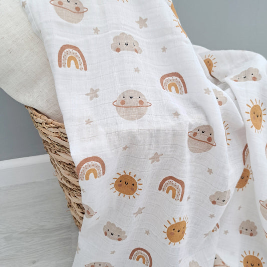 Neutral Space Rainbow Muslin Large Swaddle by Doreen & Ada