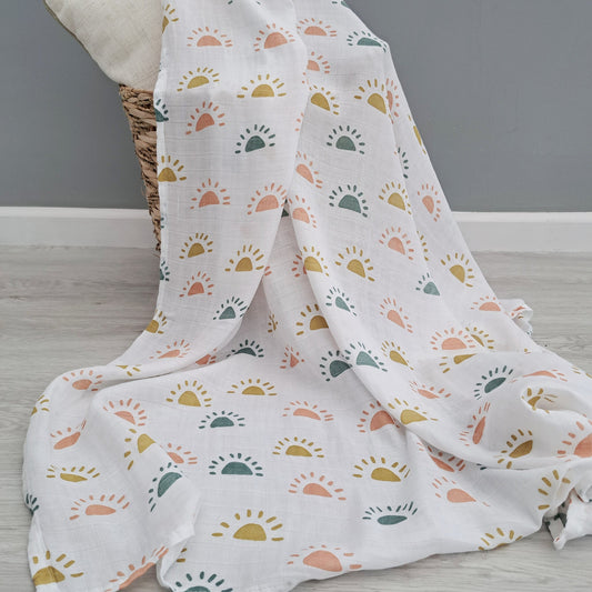 Multicoloured Neutral Skandi Rainbow Muslin Large Swaddle by Doreen & Ada