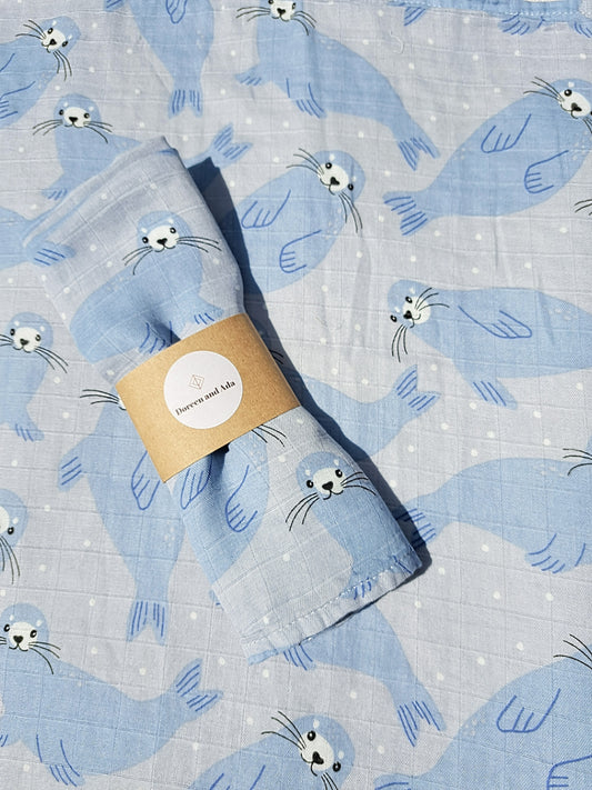 Blue Sea Lion Muslin Square