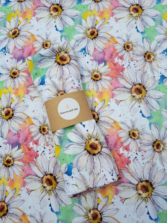 Rainbow Daisy Flower Muslin Square