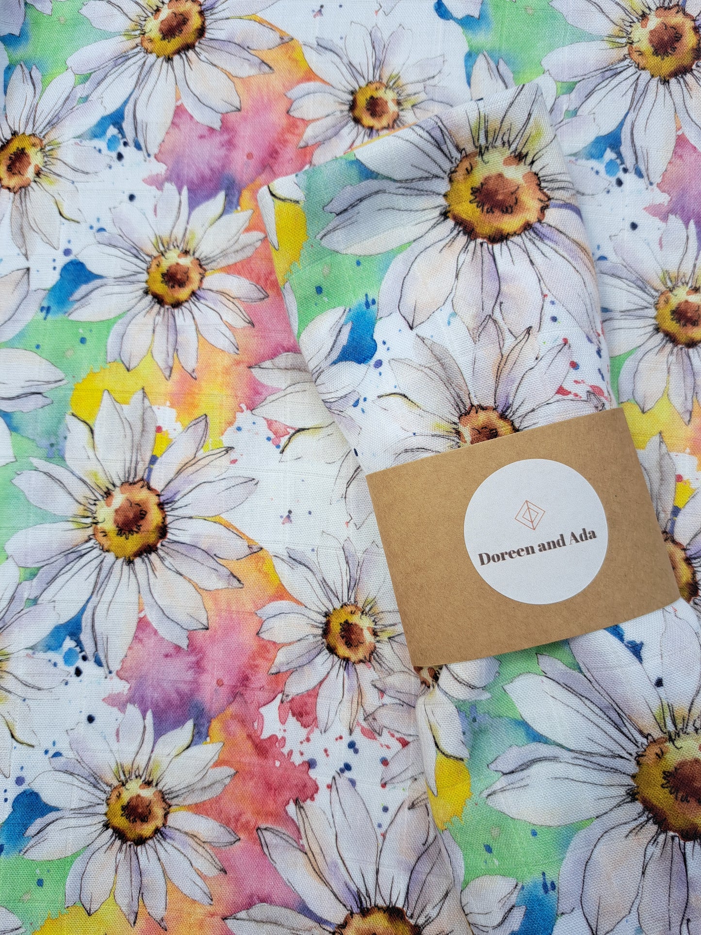 Rainbow Daisy Flower Muslin Square