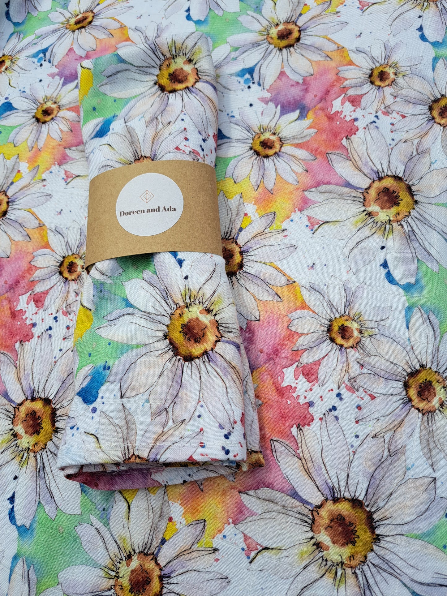 Rainbow Daisy Flower Muslin Square