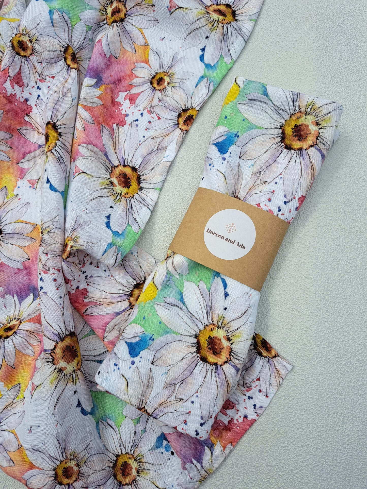 Rainbow Daisy Flower Muslin Square