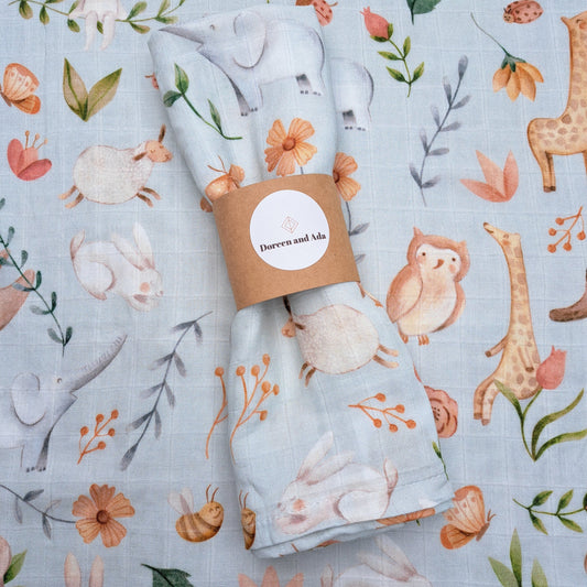 Watercolour Animal Kingdom Muslin Square by Doreen & Ada