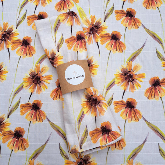Gerbera Orange Flower Muslin Square by Doreen & Ada