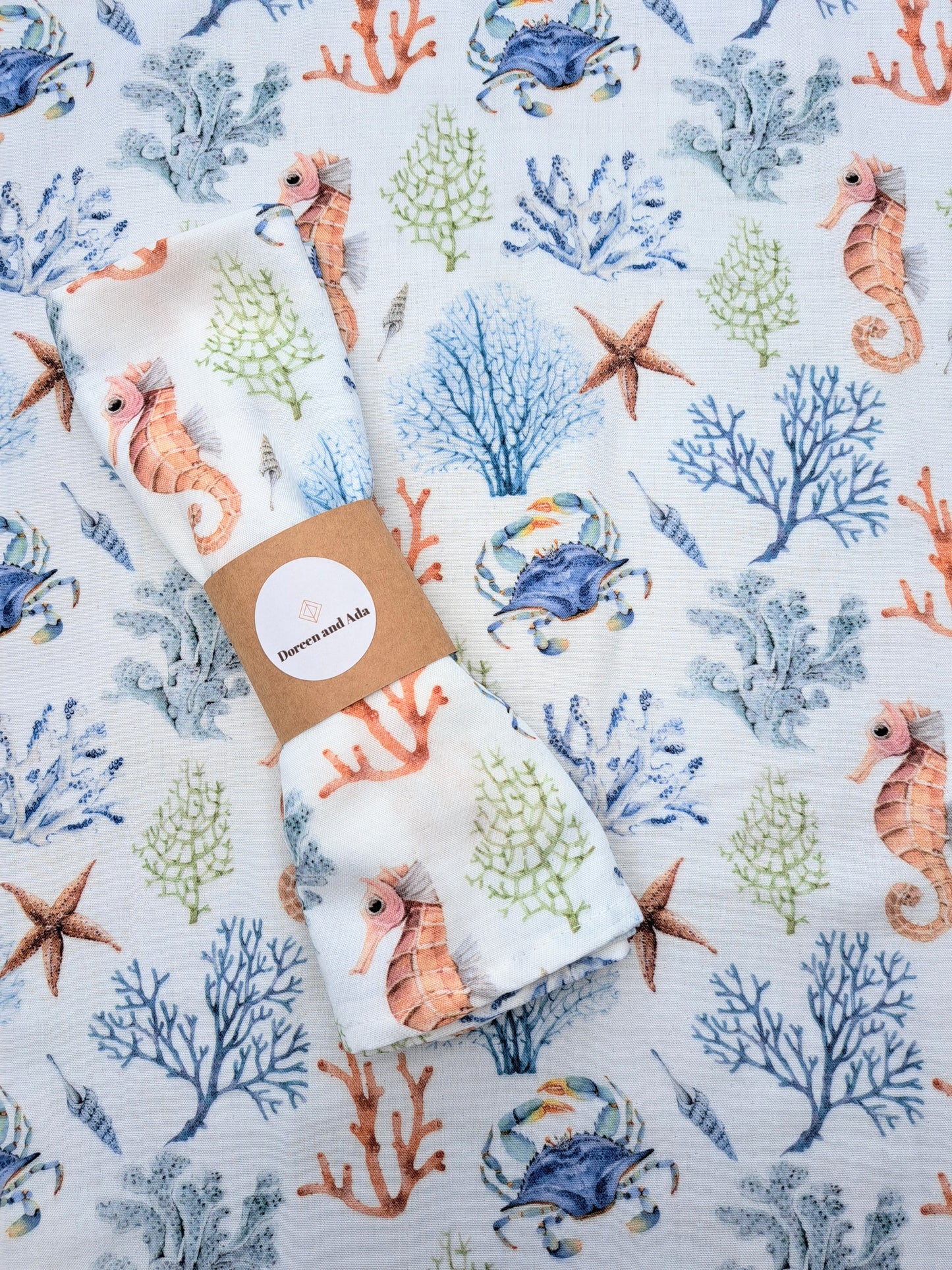 Seahorse, Crab and Coral Muslin Square or Swaddle