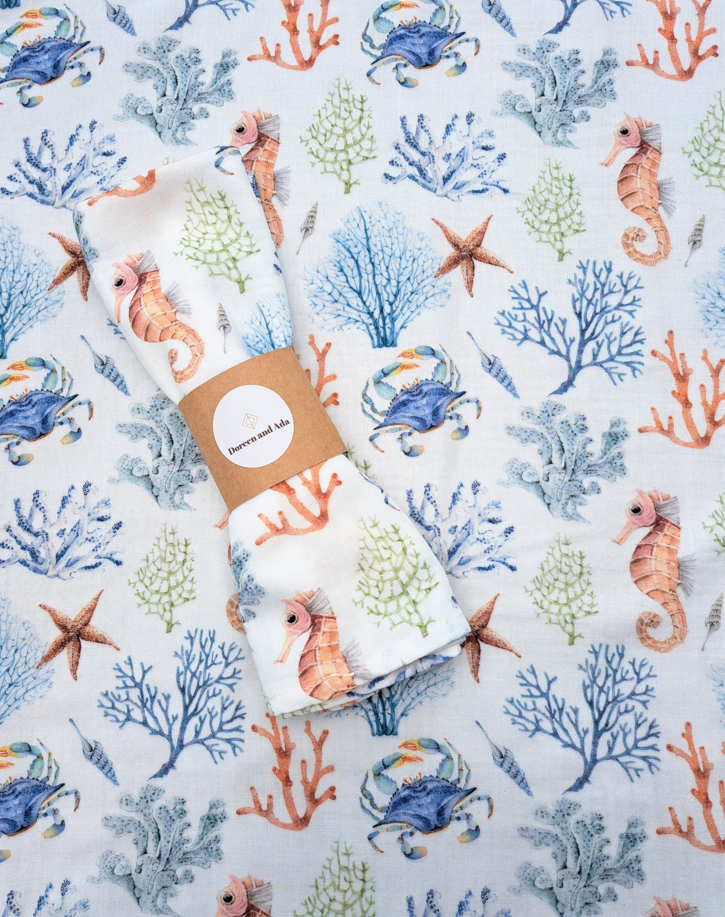 Seahorse, Crab and Coral Muslin Square or Swaddle