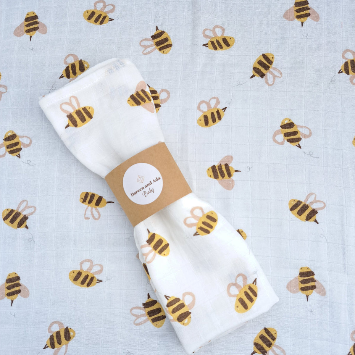 Bee Muslin Square or Swaddle by Doreen & Ada