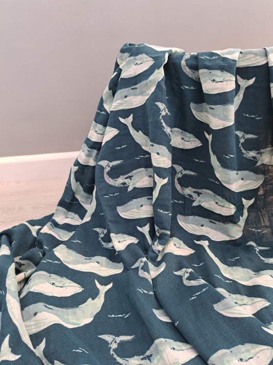 Whale Muslin Large Swaddle