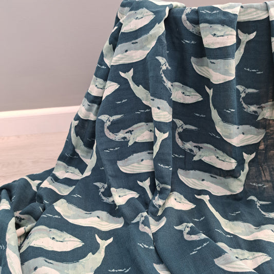 Whale Muslin Large Swaddle by Doreen & Ada