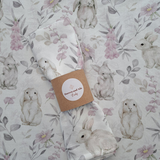 Easter Rabbit and Flowers Muslin Square by Doreen & Ada