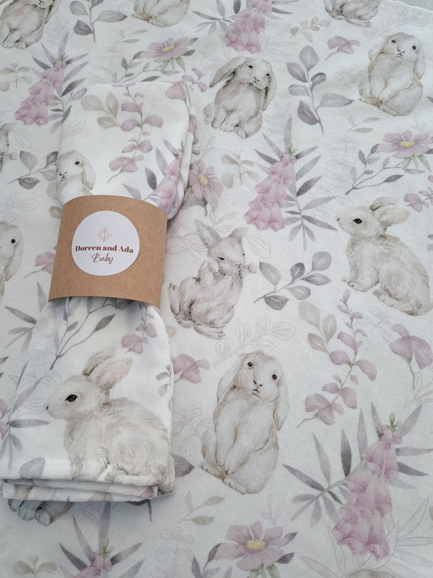 Easter Rabbit and Flowers Muslin Square