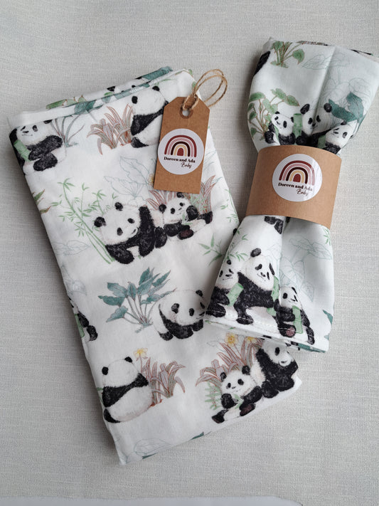 Panda and Bamboo Muslin Square or Swaddle