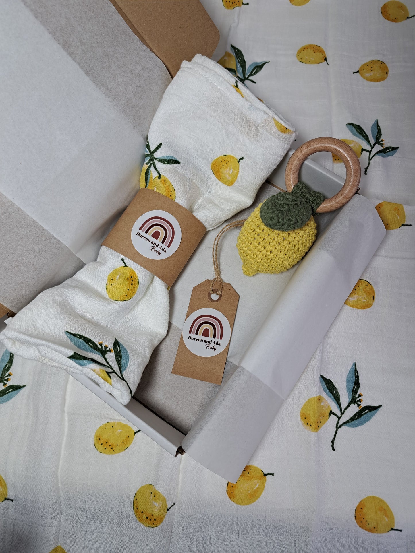 Lemon Teether Rattle and Muslin Gift Set