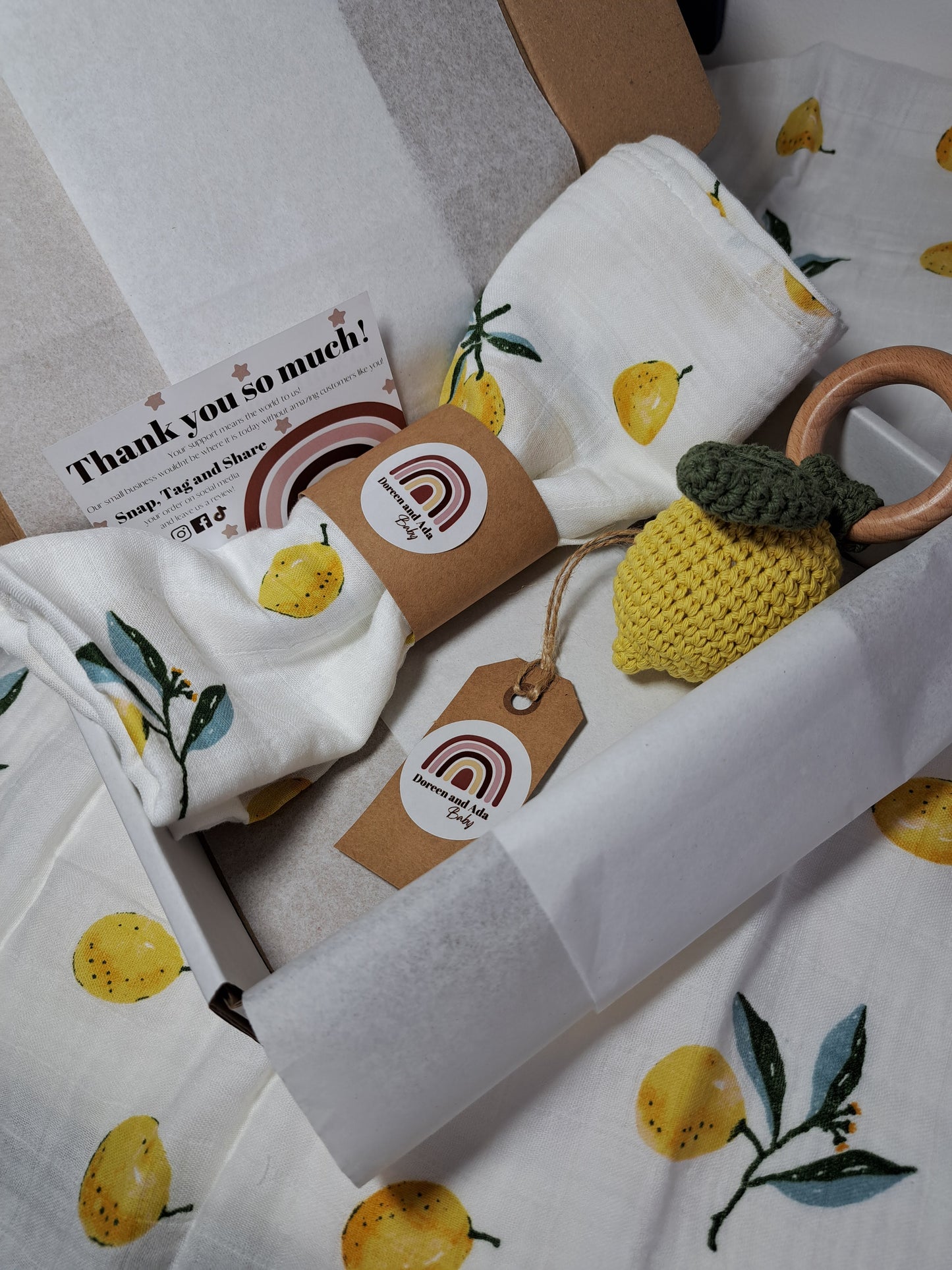 Lemon Teether Rattle and Muslin Gift Set