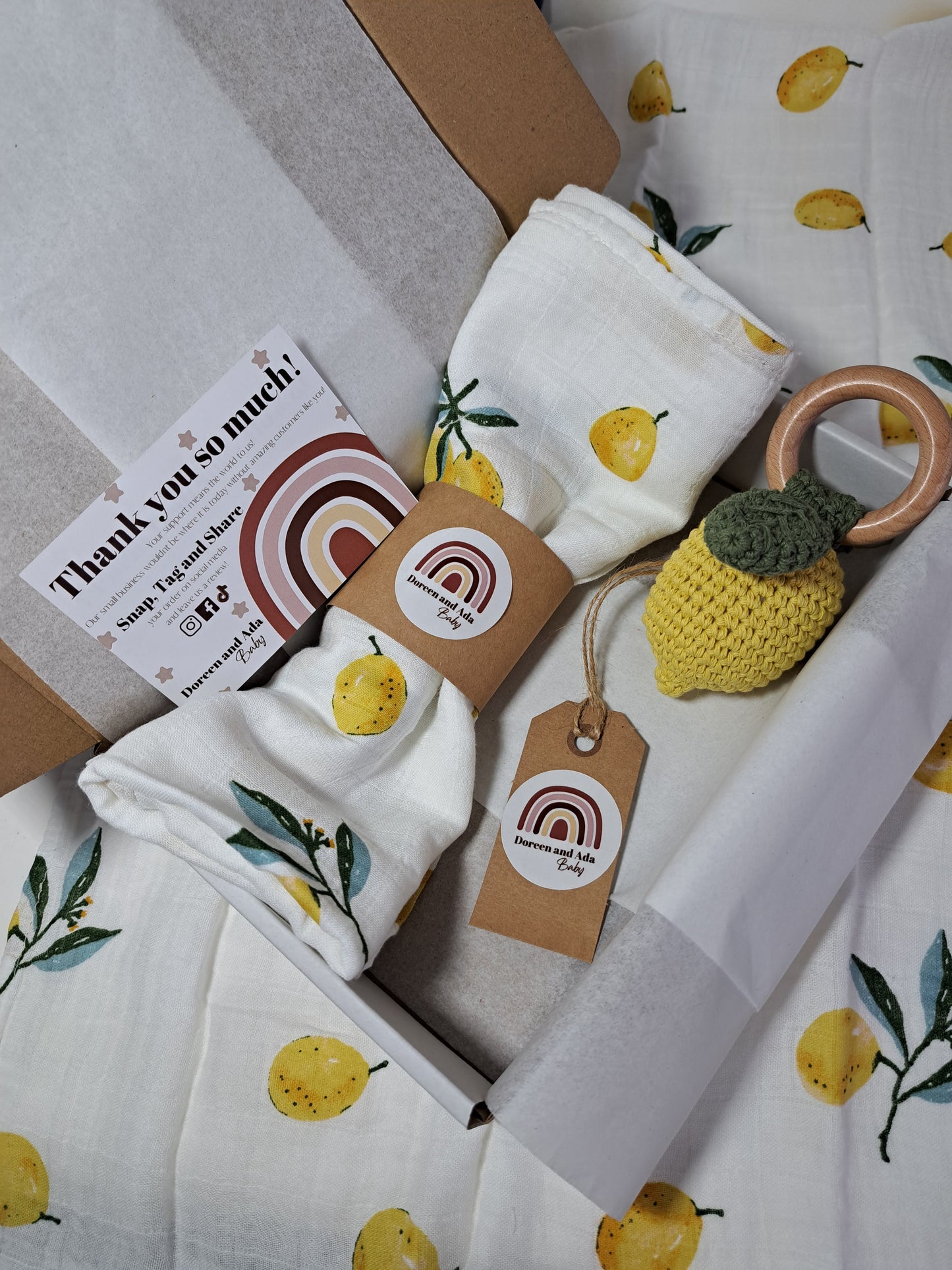 Lemon Teether Rattle and Muslin Gift Set