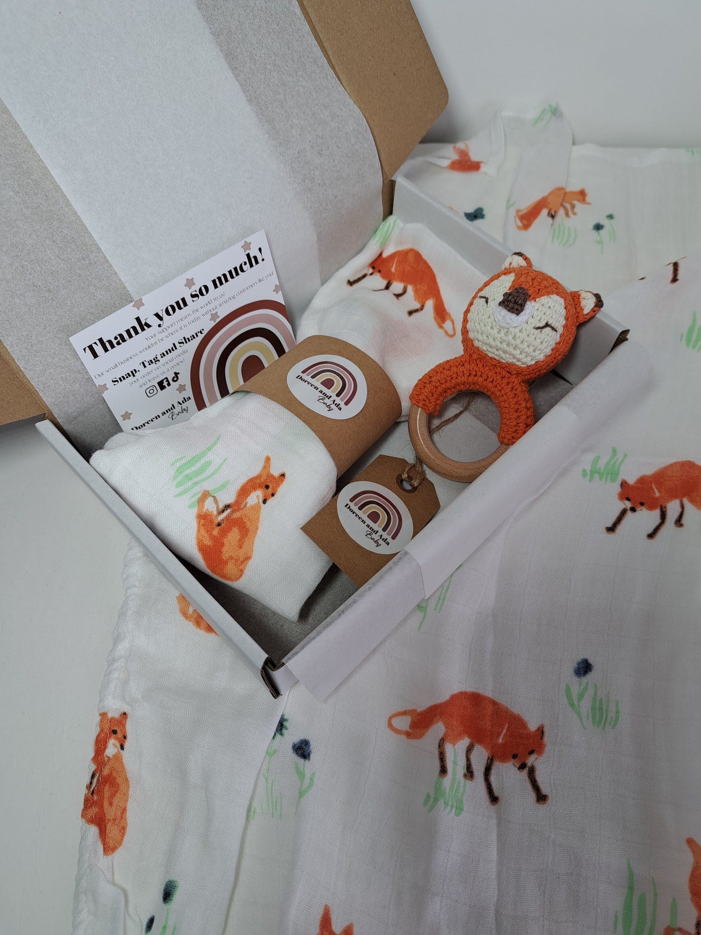 Fox Teether Rattle and Muslin Gift Set