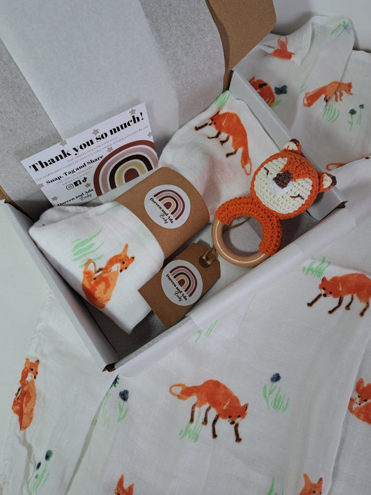 Fox Teether Rattle and Muslin Gift Set