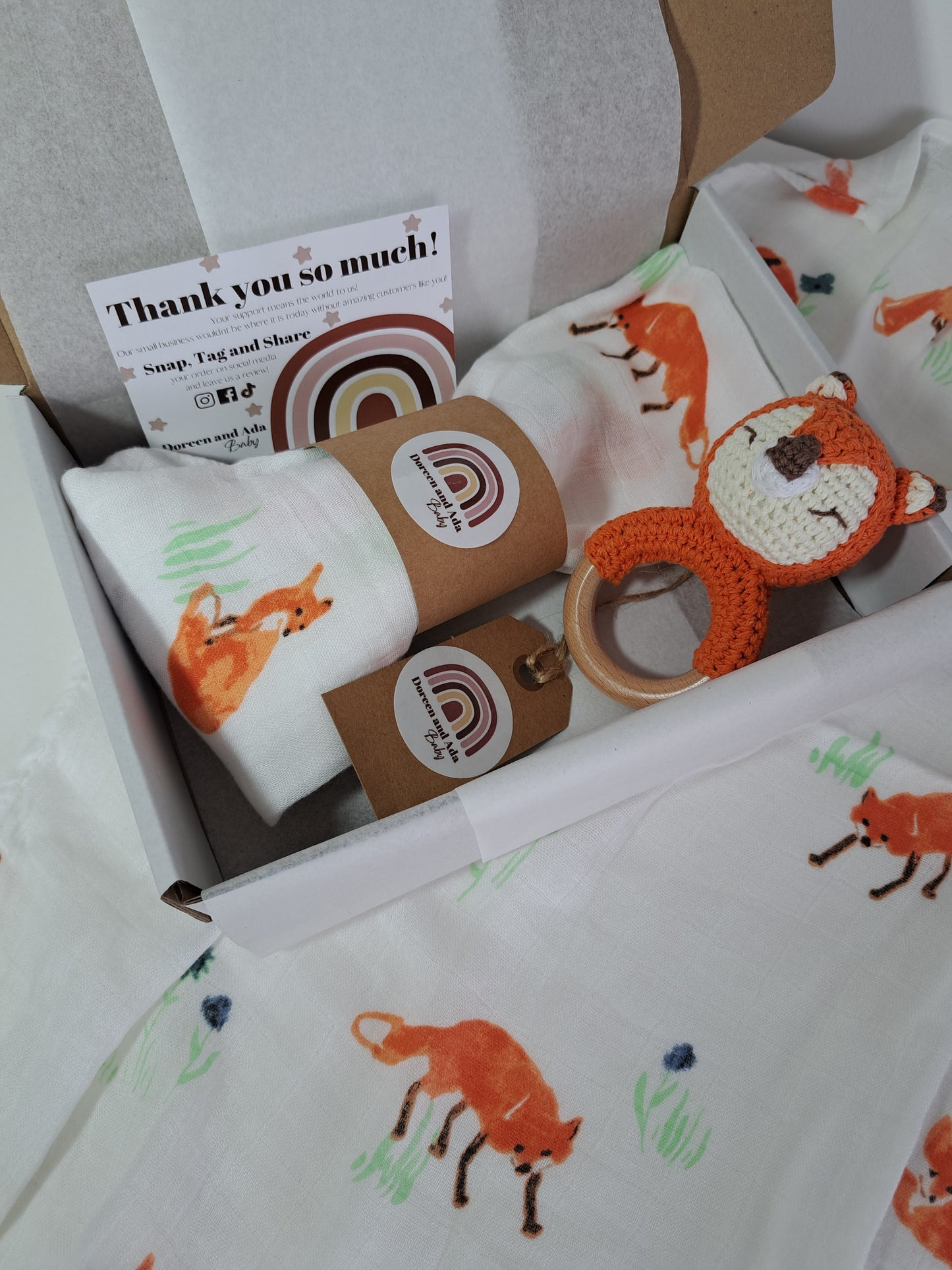 Fox Teether Rattle and Muslin Gift Set