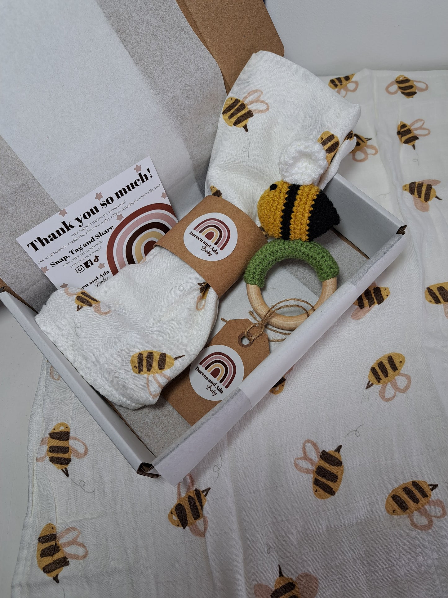 Bumblebee Teether Rattle and Muslin Gift Set