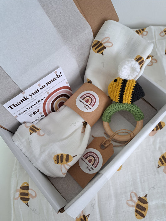 Bumblebee Teether Rattle and Muslin Gift Set