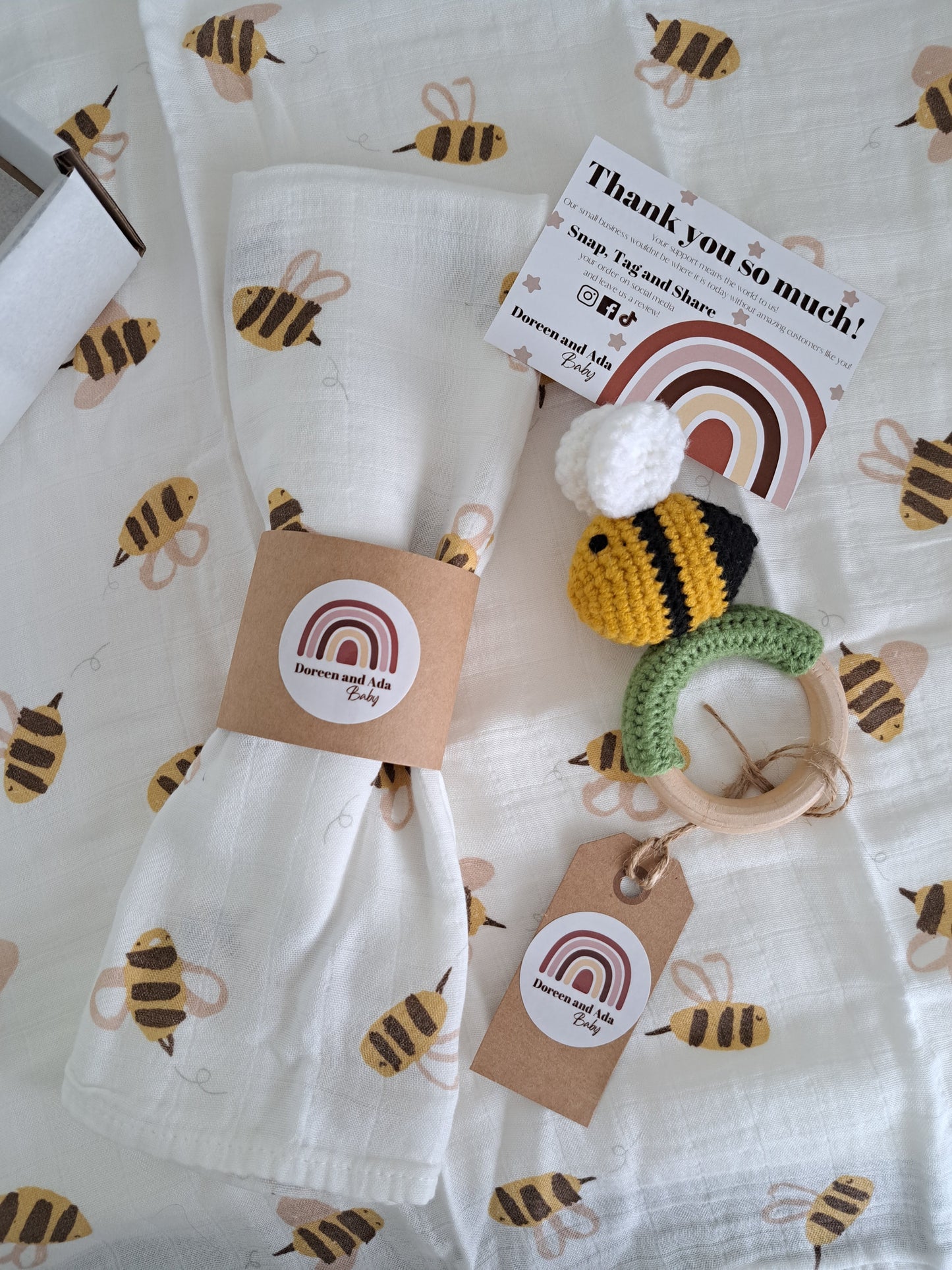 Bumblebee Teether Rattle and Muslin Gift Set