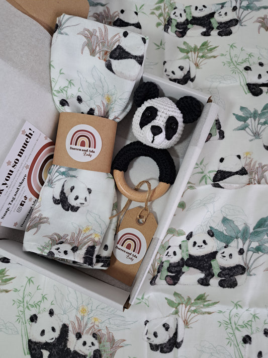 Panda Teether Rattle and Muslin Gift Set