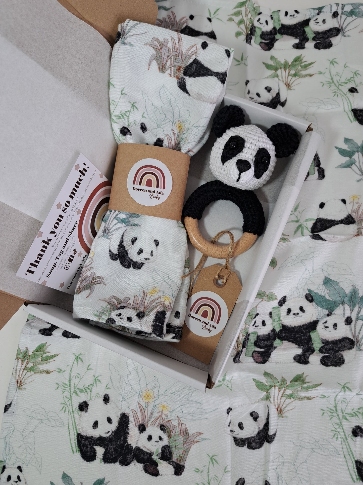 Panda Teether Rattle and Muslin Gift Set