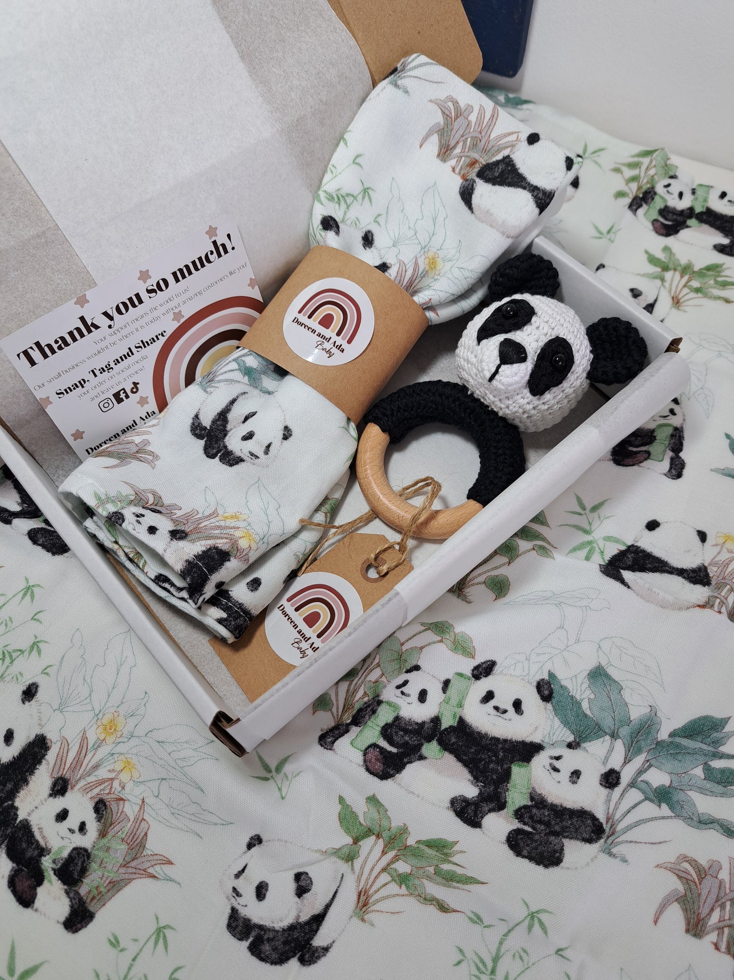 Panda Teether Rattle and Muslin Gift Set