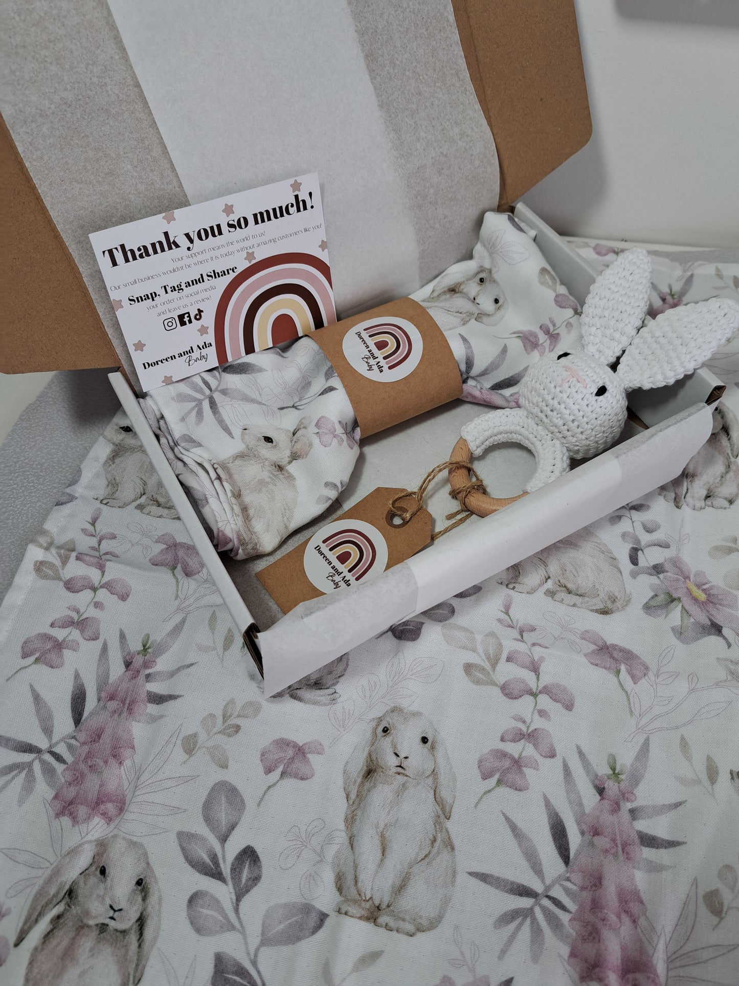 White Rabbit Rattle and Muslin Gift Set