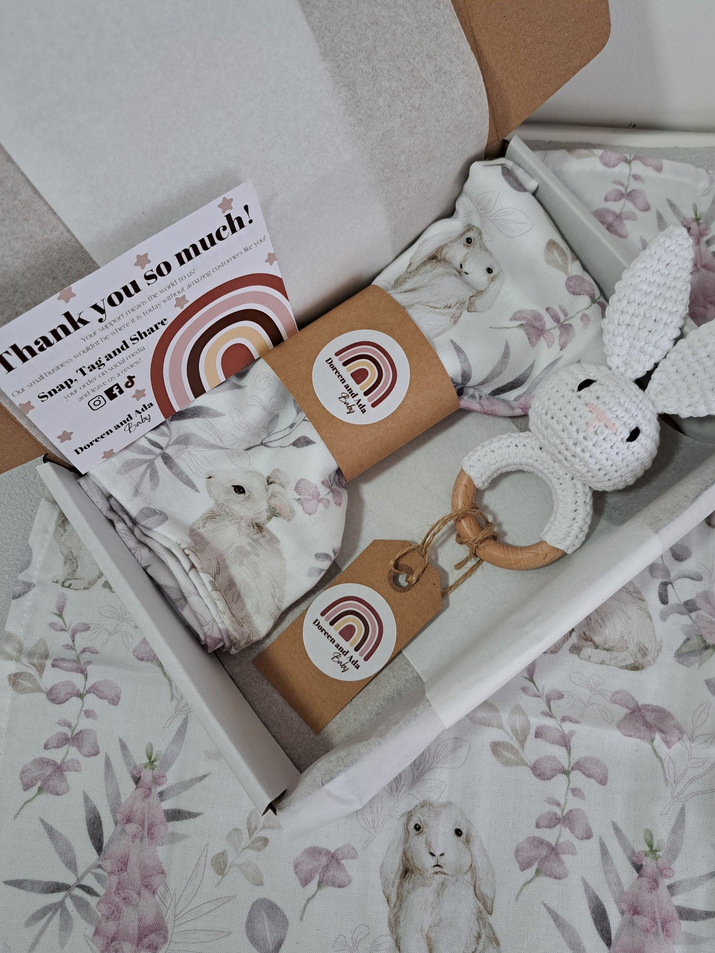 White Rabbit Rattle and Muslin Gift Set