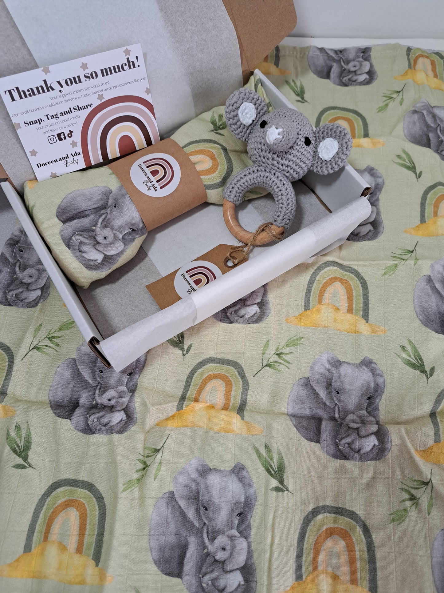 Elephant Teether Rattle and Muslin Gift Set