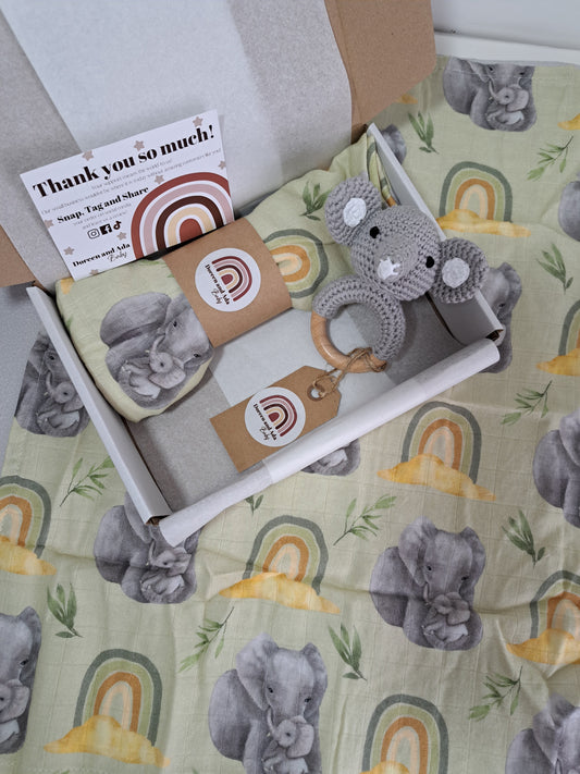Elephant Teether Rattle and Muslin Gift Set