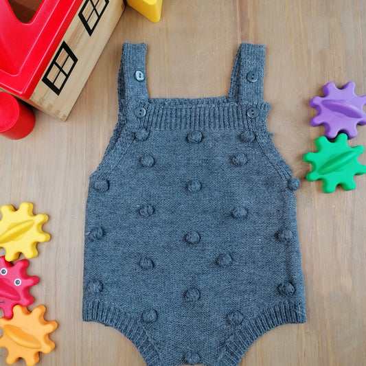 Grey Knitted Dotty Baby Romper by Doreen & Ada