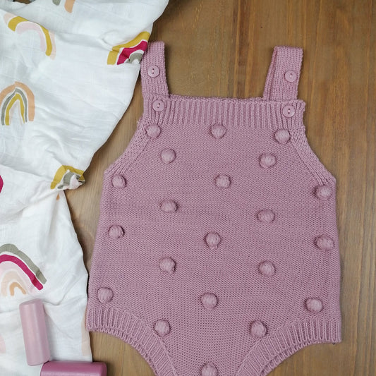 Pink Knitted Dotty Baby Romper by Doreen & Ada