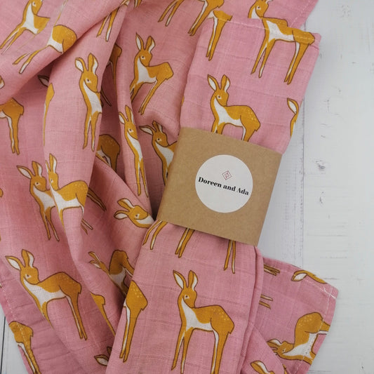 Pink Deer Muslin Square by Doreen & Ada
